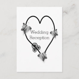 Zwart-witte vlinder hart bruiloft receptie informatiekaartje