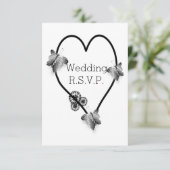 Zwart-witte vlinder hart bruiloft RSVP (Staand voorkant)