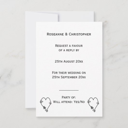 Zwart-witte vlinder hart bruiloft RSVP (Achterkant)