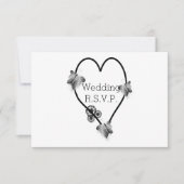 Zwart-witte vlinder hart bruiloft RSVP Kaartje (Voorkant)