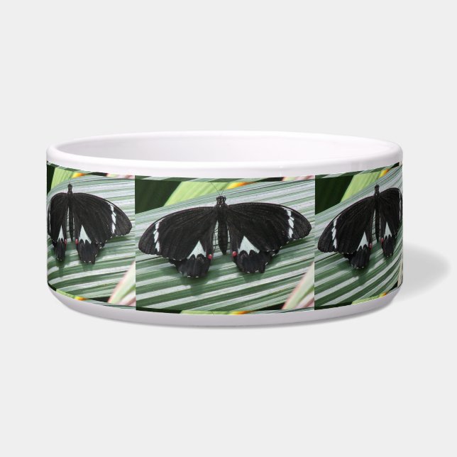 Zwart & Witte Vlinder Keramische Pet Bowl Voerbakje (Voorkant)