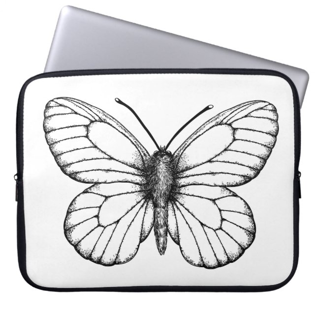 Zwart-witte vlinder laptop sleeve (Voorkant)