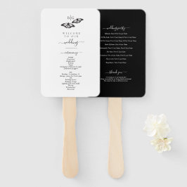 Zwart Witte Vlinder Monogram Huwelijksprogramma Handwaaier