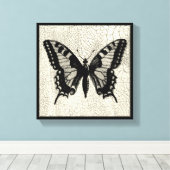 Zwart-witte vlinder op gekraakte achtergrond canvas afdruk (Insitu (Houten vloer))