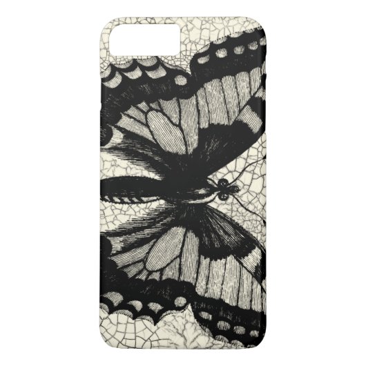 Zwart-witte vlinder op gekraakte achtergrond Case-Mate iPhone case (Achterkant)