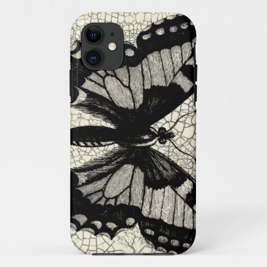 Zwart-witte vlinder op gekraakte achtergrond Case-Mate iPhone case (Achterkant)