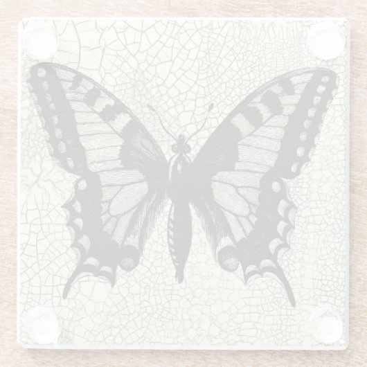 Zwart-witte vlinder op gekraakte achtergrond glazen onderzetter (Achterkant)