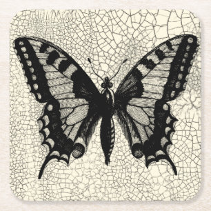 Zwart-witte vlinder op gekraakte achtergrond kartonnen onderzetters
