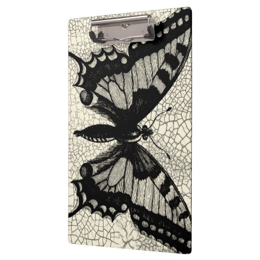 Zwart-witte vlinder op gekraakte achtergrond klembord (Links)