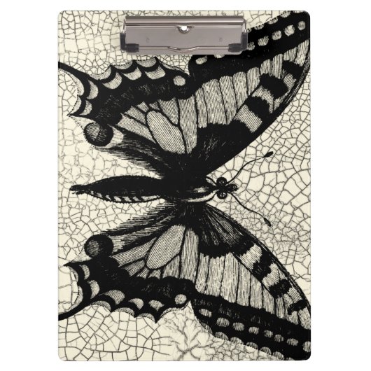 Zwart-witte vlinder op gekraakte achtergrond klembord (Voorkant)