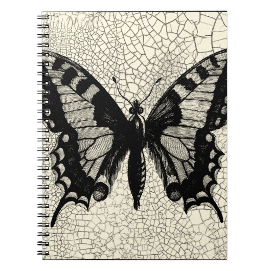 Zwart-witte vlinder op gekraakte achtergrond notitieboek (Voorkant)