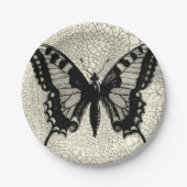 Zwart-witte vlinder op gekraakte achtergrond papieren bordje (Voorkant)