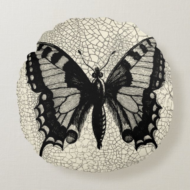 Zwart-witte vlinder op gekraakte achtergrond rond kussen (Voorkant)