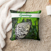 Zwart-witte vlinder op groene aangepaste naam kussen (Deken)