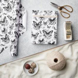 Zwart Witte Vlinder Patroon Cadeau Cadeaupapier