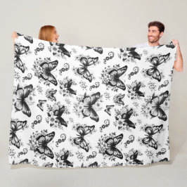Zwart Witte Vlinder Patroon Fleece Deken