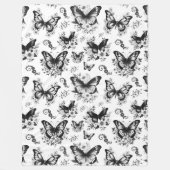 Zwart Witte Vlinder Patroon Fleece Deken (Voorkant)