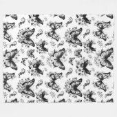 Zwart Witte Vlinder Patroon Fleece Deken (Voorkant (Horizontaal))