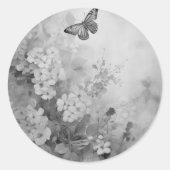 Zwart-witte vlinder ronde sticker (Voorkant)