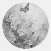 Zwart-witte vlinder ronde sticker (Voorkant)