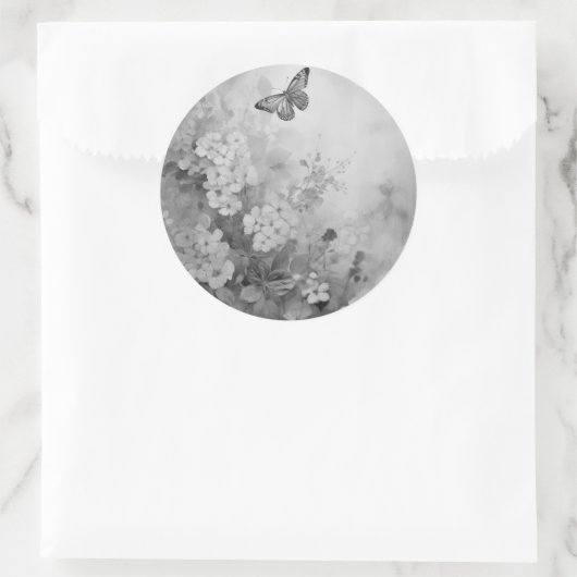 Zwart-witte vlinder ronde sticker (Tas)