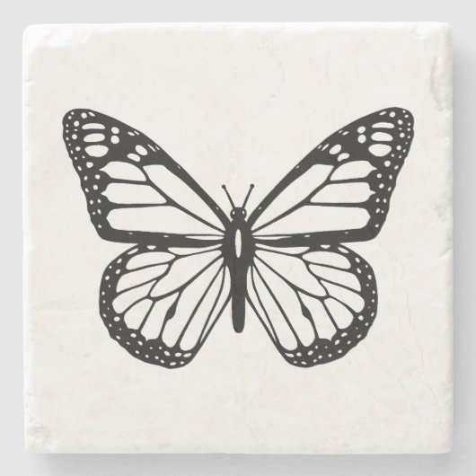 Zwart-witte vlinder stenen onderzetter (Voorkant)