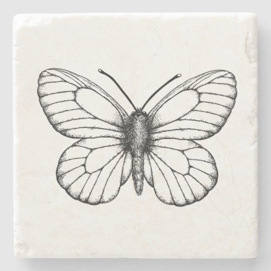 Zwart-witte vlinder stenen onderzetter (Voorkant)