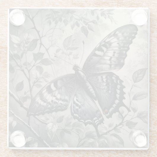 Zwart-witte vlinder tekening glazen onderzetter (Achterkant)