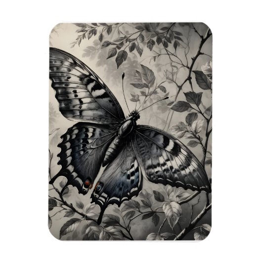 Zwart-witte vlinder tekening magneet (Verticaal)