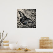 Zwart-witte vlinder tekening poster (Keuken)