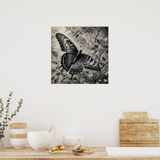 Zwart-witte vlinder tekening poster (Keuken)