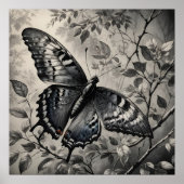 Zwart-witte vlinder tekening poster (Voorkant)