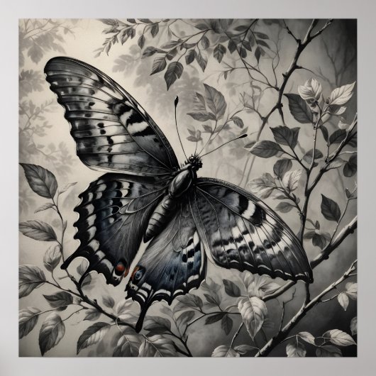 Zwart-witte vlinder tekening poster (Voorkant)
