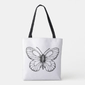 Zwart-witte vlinder tote bag (Achterkant)