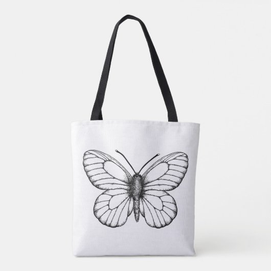 Zwart-witte vlinder tote bag (Achterkant)