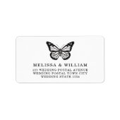 Zwart-witte vlinder trouwadres etiket (Voorkant)
