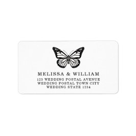 Zwart-witte vlinder trouwadres etiket