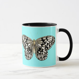 Zwart-witte vlinder, turquoise achtergrond mok