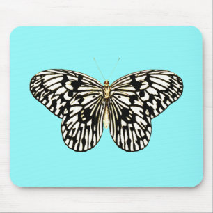 Zwart-witte vlinder, turquoise achtergrond muismat