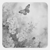 Zwart-witte vlinder vierkante sticker (Voorkant)