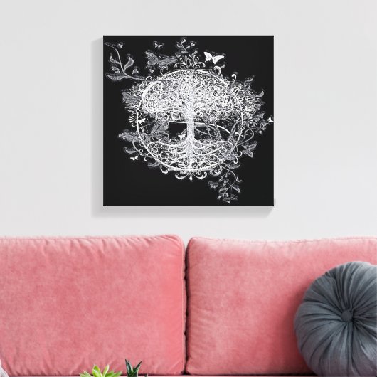 Zwart-witte vlinderboom van Amelia Carrie Canvas Afdruk (Insitu (Woonkamer))