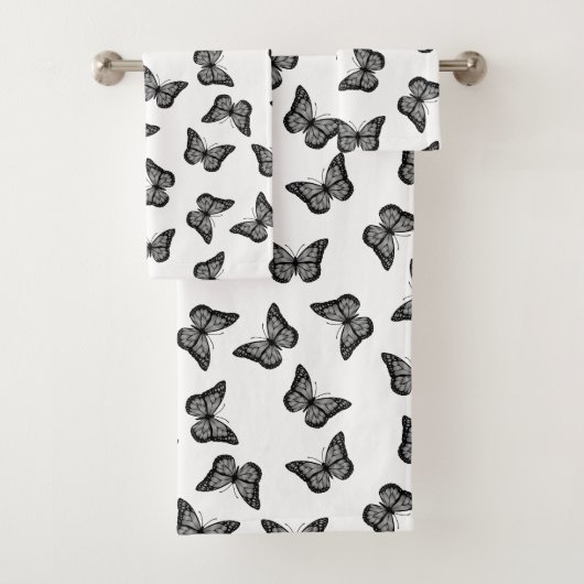 Zwart-witte vlinders Badhanddoek Set Bad Handdoek (Insitu)