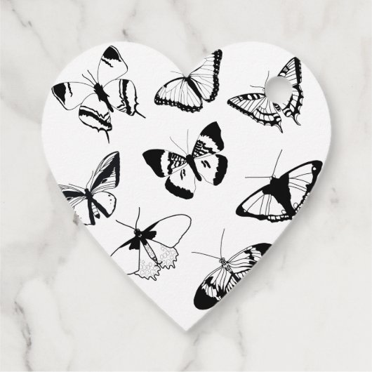 Zwart-witte vlinders bruiloft bedankjes labels (Achterkant)