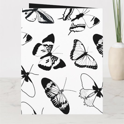 Zwart-witte vlinders bruiloft bedankkaart (Achterkant)