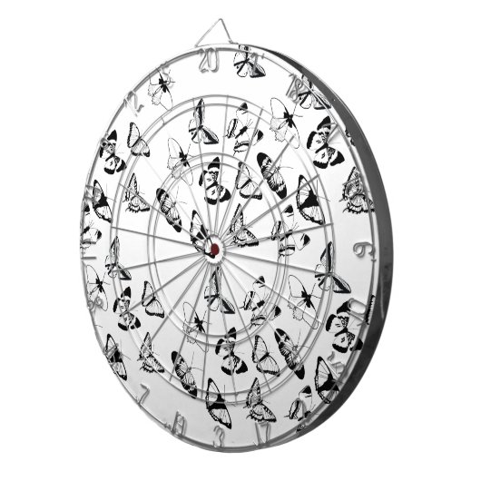 Zwart-witte vlinders bruiloft dartbord (Voorkant Rechts)