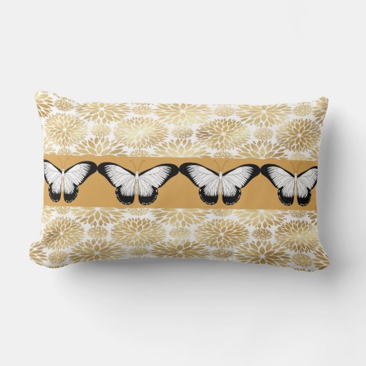 Zwart-witte vlinders en Faux Gold Flowers Kussen (Voorkant)