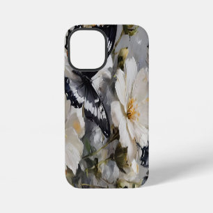 Zwart-witte vlinders op witte bloemen, iPhone 12 mini hoesje
