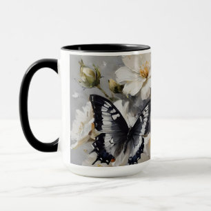 Zwart-Witte Vlinders Op Witte Bloemen, Mok