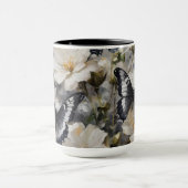 Zwart-Witte Vlinders Op Witte Bloemen, Mok (Midden)