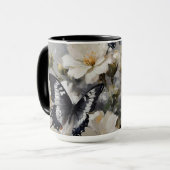 Zwart-Witte Vlinders Op Witte Bloemen, Mok (Voorkant links)